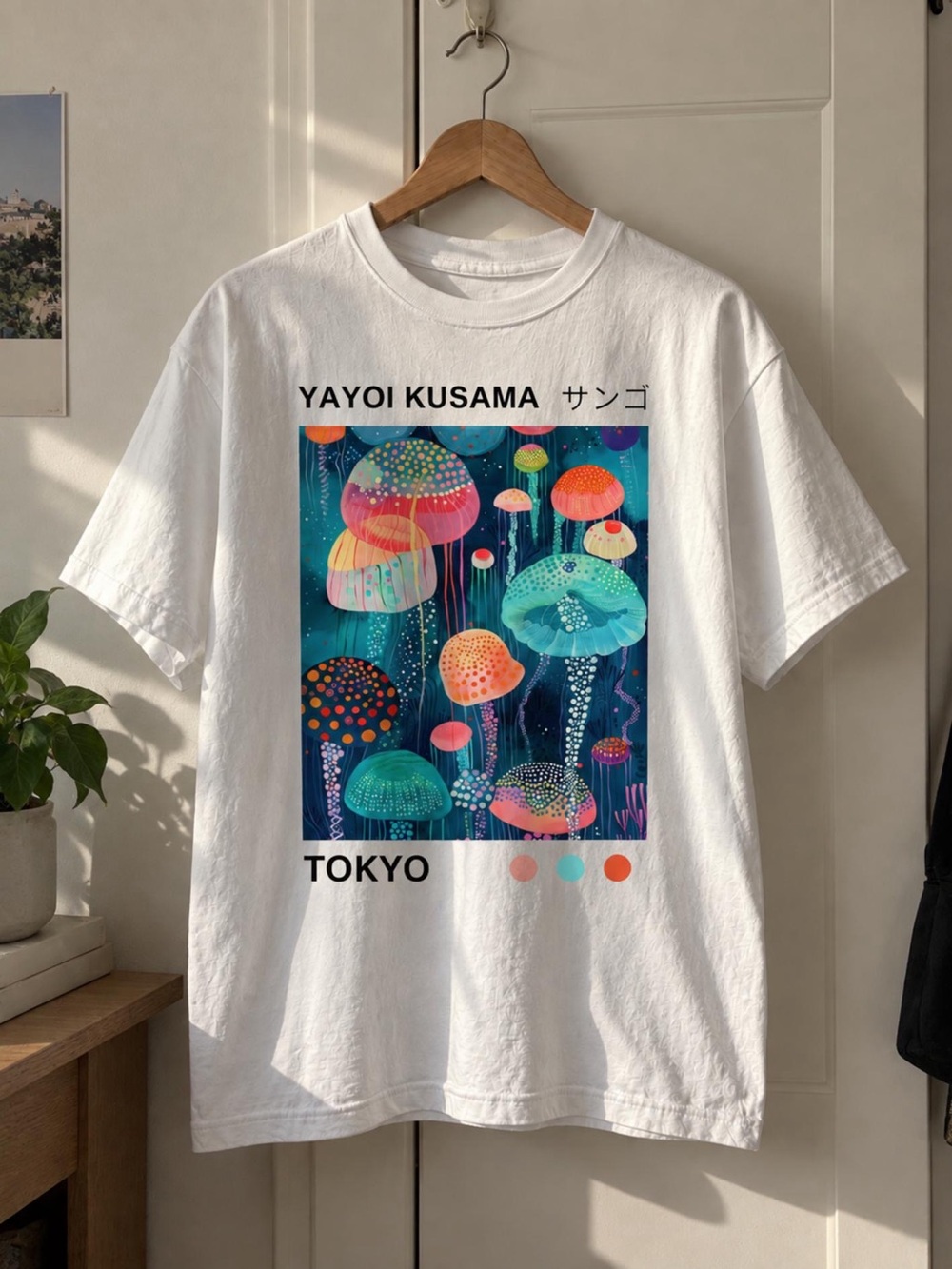 Yayou Kusama Jellyfish Pop Art Graphic T-Shirt, Colorful Polka Dot Tee